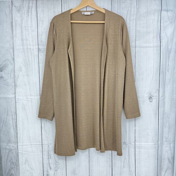 K T McKenzie MEDIUM VINTAGE Brownish Gold Long Sleeve Duster Cardigan Sweater - Picture 1 of 7